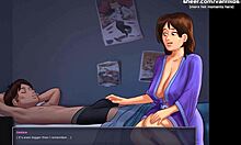 性感的熟女在Summertime Sagas 3D卡通游戏中进行色情哺乳场景。